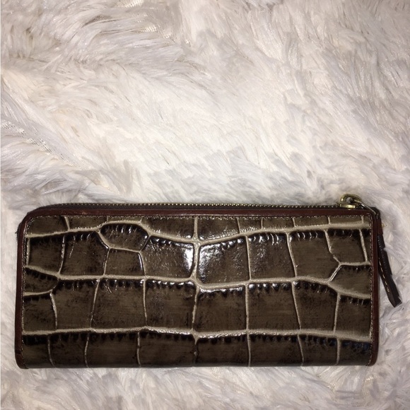 Dooney & Bourke Croco Fino Satchel with strap and wallet in browns and taupe - Picture 11 of 12